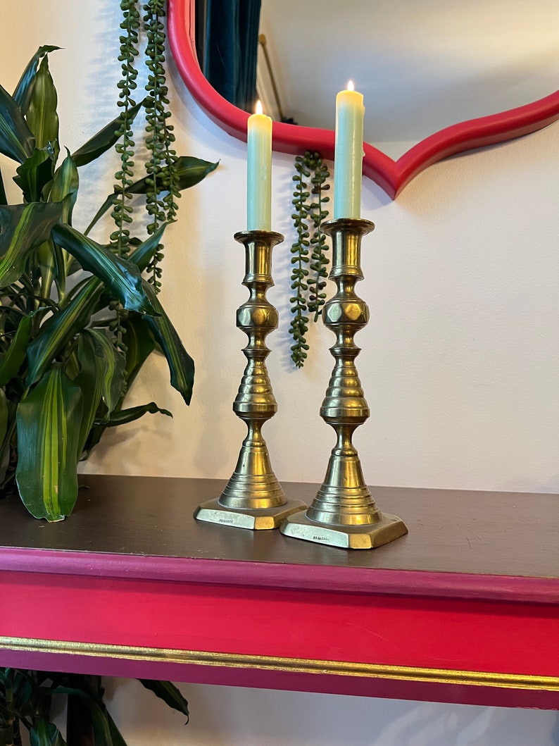 Antique Brass Victorian Candlesticks Made in England Stamped Etsy
