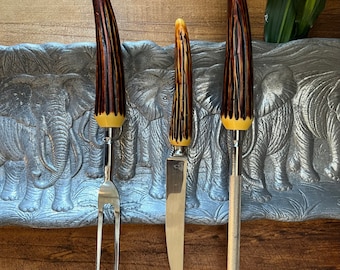 Vintage Arthur Court Elephant Platter with Faux Antler Carving Set