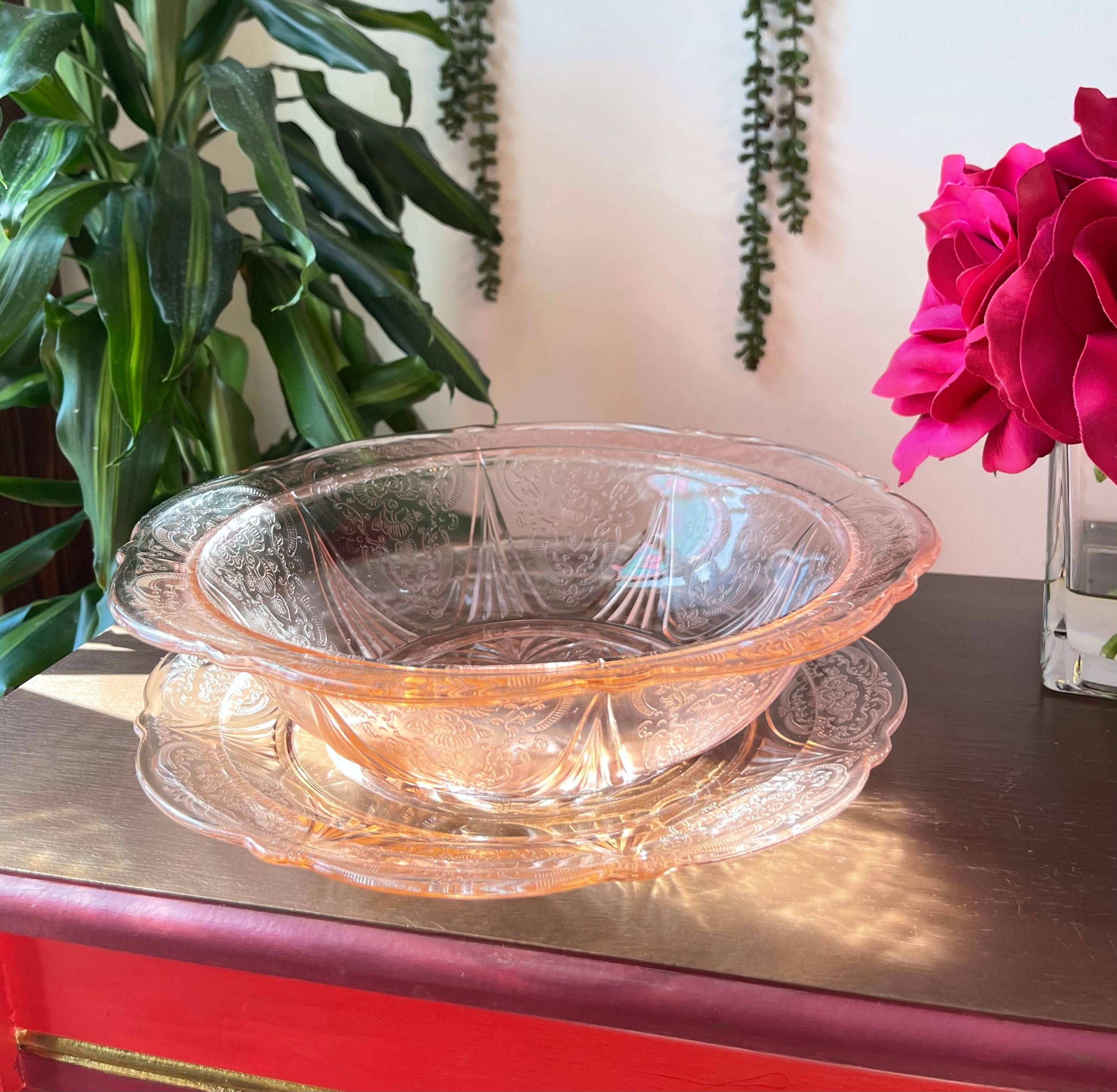 Vintage Hazel Atlas Pink Depression Glass Bowl and Platter Set - Etsy