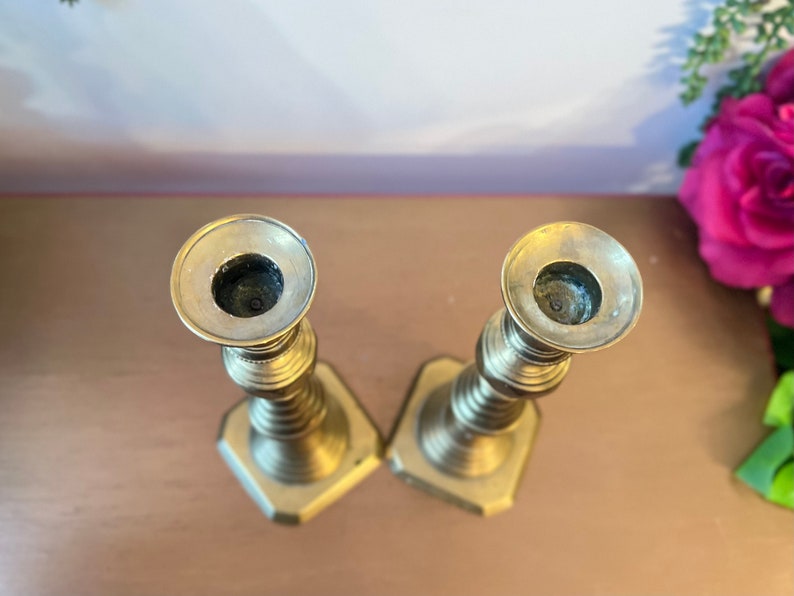 Antique Brass Victorian Candlesticks Made in England Stamped Etsy