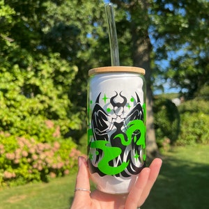 Devil Queen Coffee Glass 16oz | Bamboo Lid and Glass Straw