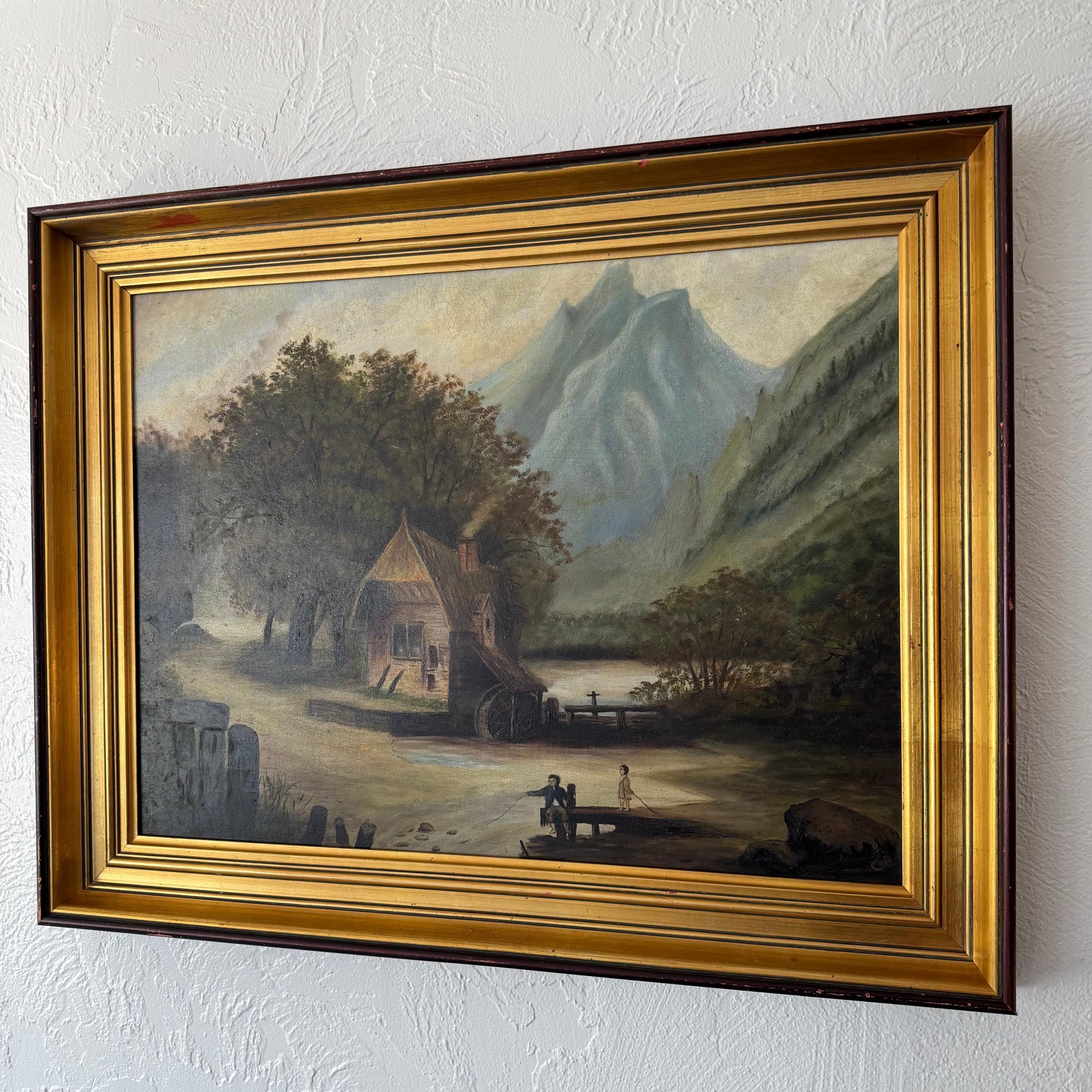 アンティーク 19 世紀 プリミティブ 油絵 風景画 額入り - Etsy 日本