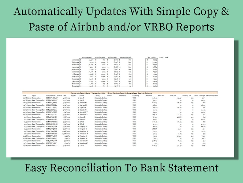 Airbnb & VRBO and Expense Tracker Spreadsheet Excel and Google