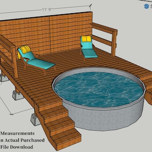 Stock Tank Pool / Cowboy Pool Deck Plans de construction et modèle 3D SketchUp | Liste d'achats avec liens | Dessins de construction | Plans