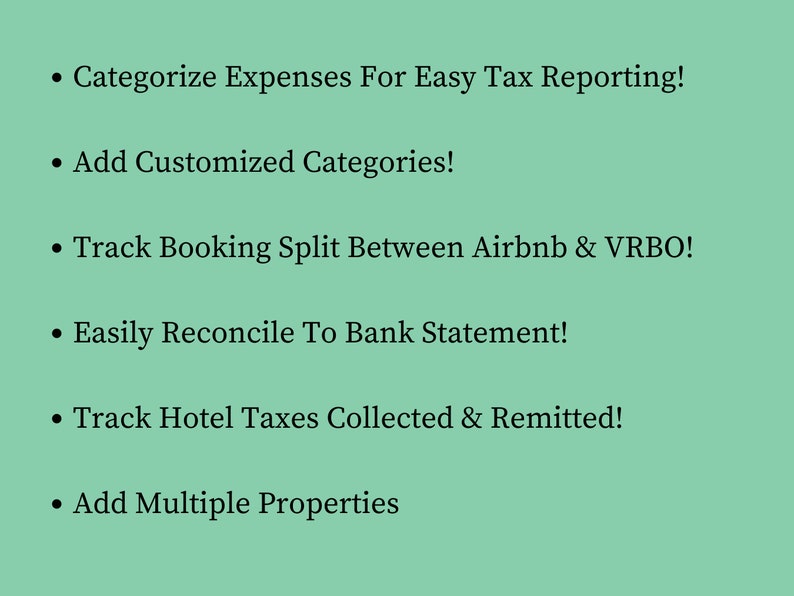 Airbnb & VRBO and Expense Tracker Spreadsheet Excel and Google Sheets Short Term Rental