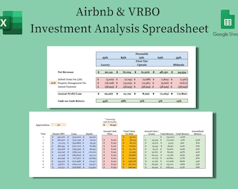 Airbnb & VRBO Investment Analysis Spreadsheet | Excel and Google Sheets | Short Term Rental Return Spreadsheet