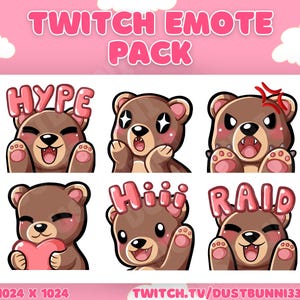 Cute Kawaii Bear Emote Pack of 6 - Twitch, Discord, Youtube, Streaming