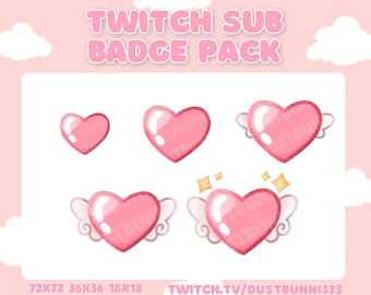 Angel Heart Twitch badges for Subs/Bits Cute Kawaii