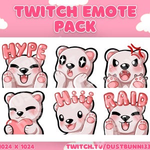 Cute Kawaii White Bear Polar Bear Emotes Pack of 6 - Twitch, Discord, Youtube, Streaming