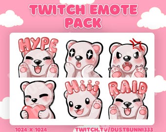 Cute Kawaii White Bear Polar Bear Emotes Pack of 6 - Twitch, Discord, Youtube, Streaming