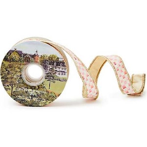 Authentic Mackenzie-Childs Ribbon, Rosy check. Gold Backing, Gold Trim, 1in by 1 yard, Wired Ribbon