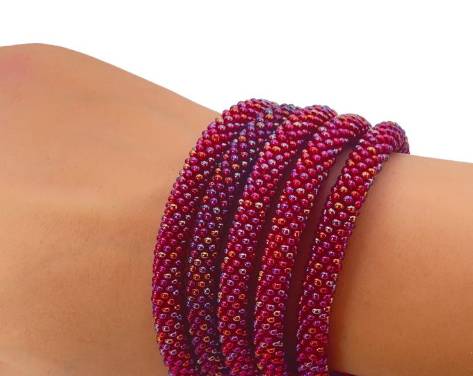 Iridescent Dark Red| Nepal Glass Bead Bracelets | Beadwork Handmade Bracelets | One Bracelet