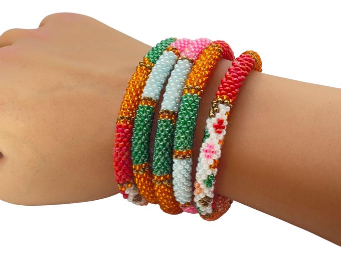 Colorblock | Nepal Glass Bead Bracelet| Beadwork Handmade Bracelet | One Bracelet