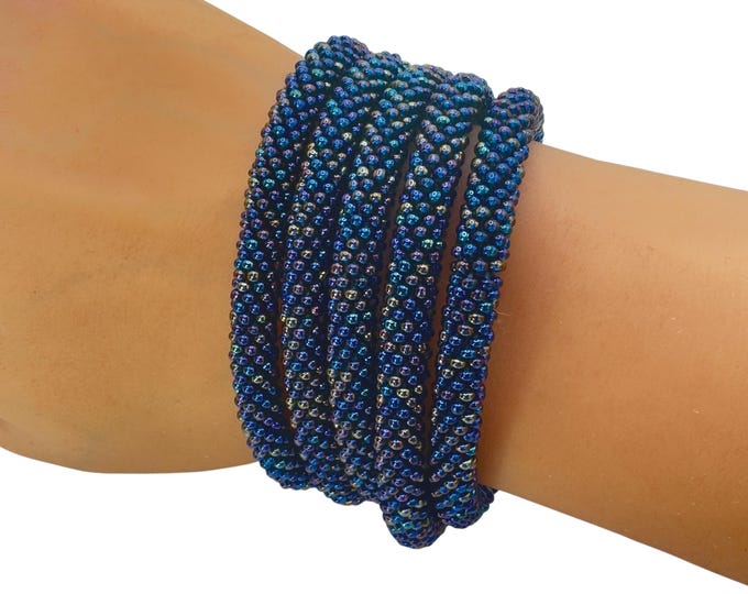 Iridescent Navy | Nepal Glass Bead Bracelets | Beadwork Handmade Bracelets | One Bracelet