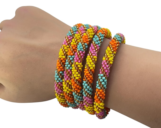 Golden Rainbow | Nepal Glass Bead Bracelets | Beadwork Handmade Bracelets | One Bracelet