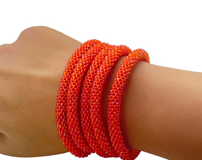 Iridescent Burnt Orange| Nepal Glass Bead Bracelets | Beadwork Handmade Bracelets | One Bracelet