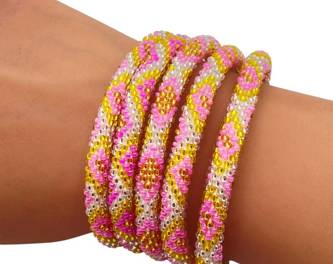Pink Diamonds | Nepal Glass Bead Bracelet| Beadwork Handmade Bracelet |One Bracelet