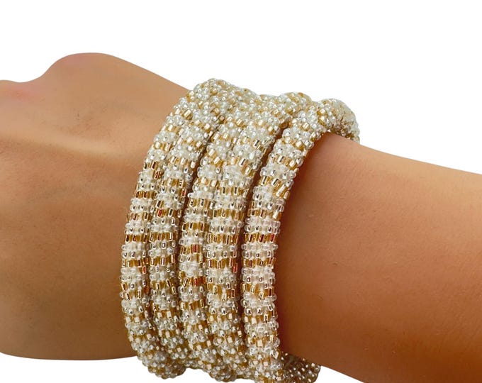 Champagne Gold | Nepal Glass Bead Bracelet| Beadwork Handmade Bracelet | One Bracelet