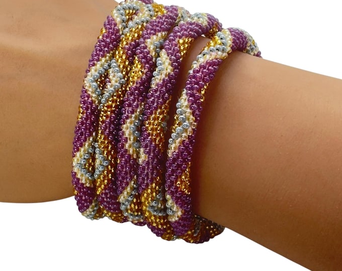 Plum Gold | Nepal Glass Bead Bracelet| Beadwork Handmade Bracelet | One Bracelet
