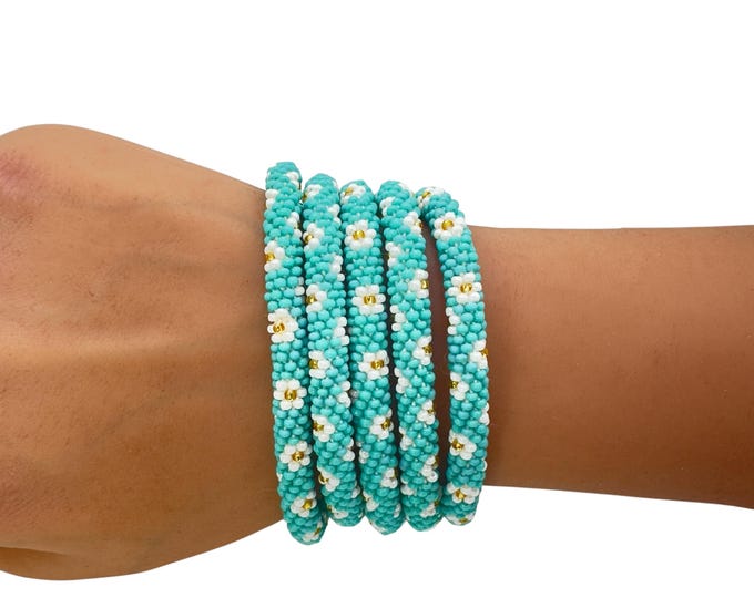 Aqua Bloom | Nepal Glass Bead Bracelet| Beadwork Handmade Bracelet | One Bracelet