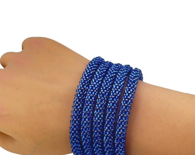 Iridescent Blue | Nepal Glass Bead Bracelets | Beadwork Handmade Bracelets | One Bracelet