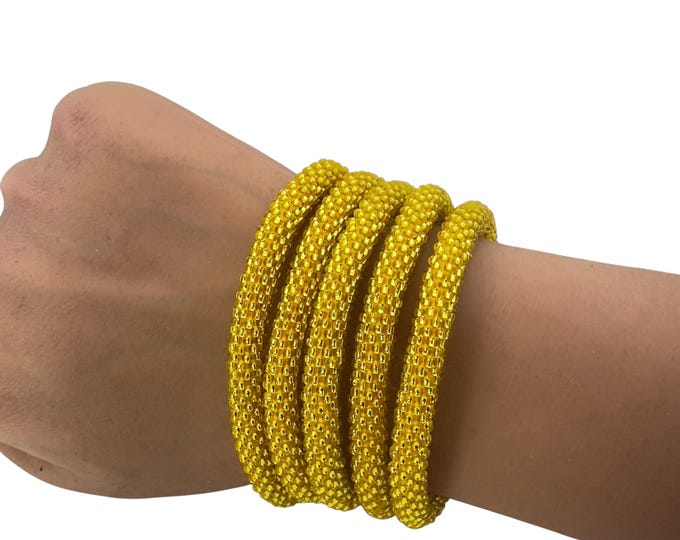 Iridescent Yellow | Nepal Glass Bead Bracelets | Beadwork Handmade Bracelets | One Bracelet