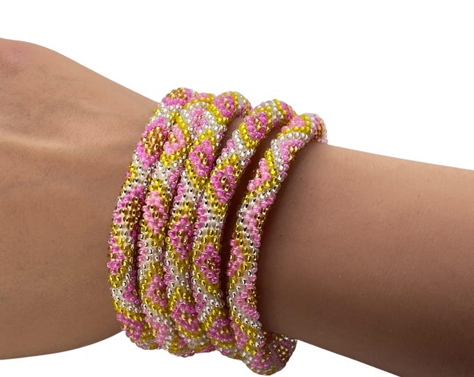 Pink Diamonds | Nepal Glass Bead Bracelet| Beadwork Handmade Bracelet |One Bracelet