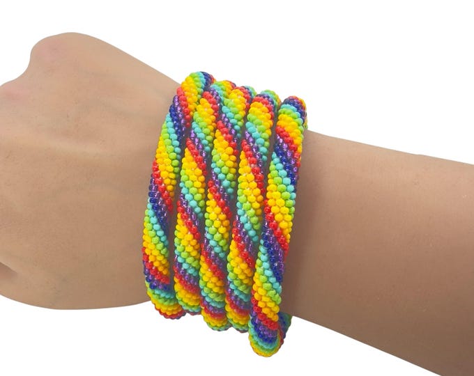 Rainbow | Nepal Glass Beaded Bracelets | Handmade Bracelets | Stackable Bracelet| Friendship Bracelet| Roll On Bracelet