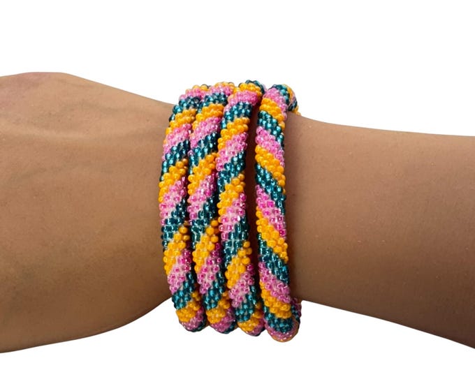 Peach Swirl | Nepal Glass Bead Bracelets | Beadwork Handmade Bracelets | One Bracelet
