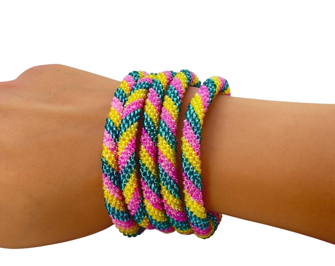 Pink Rainbow | Nepal Glass Bead Bracelet| Beadwork Handmade Bracelet | One Bracelet