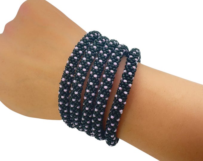 Black Poka | Nepal Glass Bead Bracelets | Beadwork Handmade Bracelets | One Bracelet