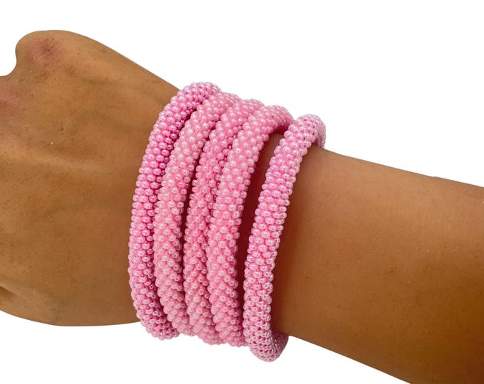 Light Pink | Nepal Glass Bead Bracelets | Beadwork Handmade Bracelets | One Bracelet