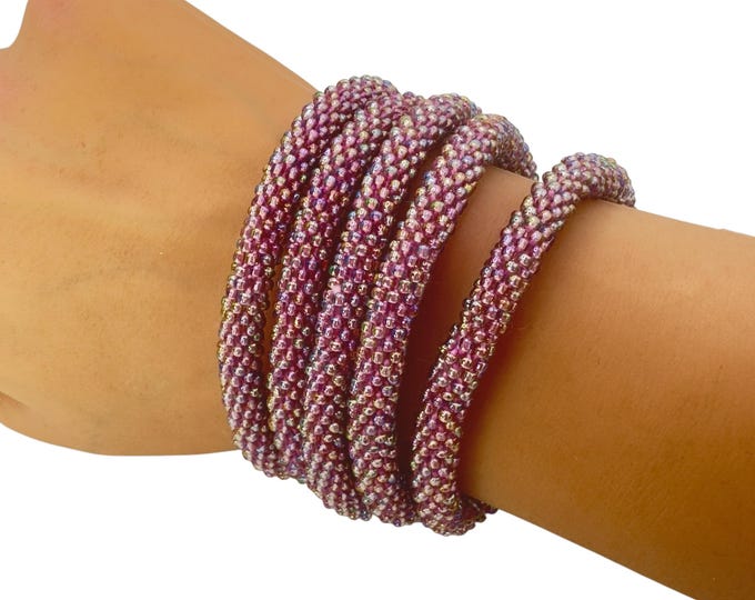 Iridescent Purple Mauve| Nepal Glass Bead Bracelets | Beadwork Handmade Bracelets | One Bracelet