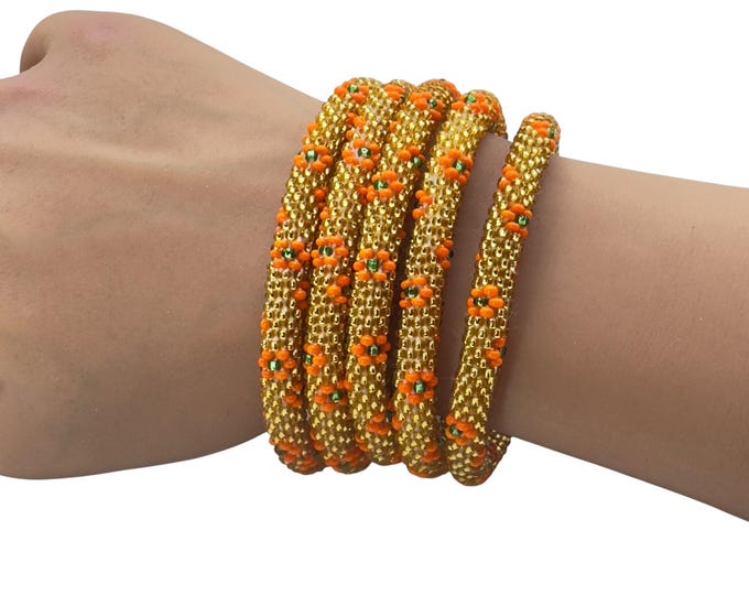 Orange Poppy | Nepal Glass Bead Bracelets | Beadwork Handmade Bracelets | One Bracelet