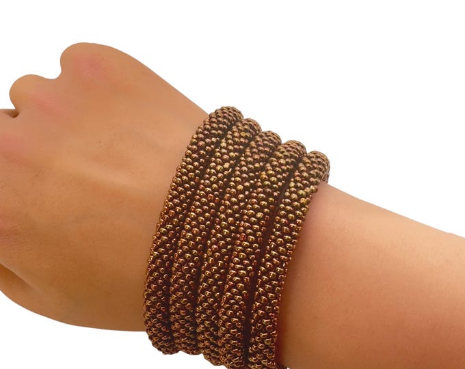 Bronze Solid | Nepal Glass Bead Bracelets | Beadwork Handmade Bracelets | One Bracelet
