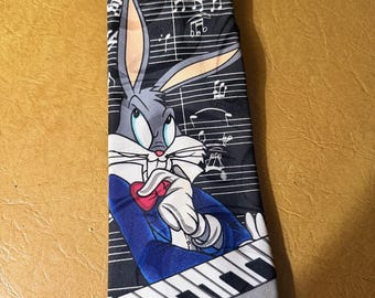 Vintage 1995 Bugs Bunny Piano Necktie Looney Tunes Mania Warner Bros Licensed