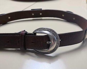 Brighton Concho Belt Brown Leather Silver Tone Size 32 Made in USA Western