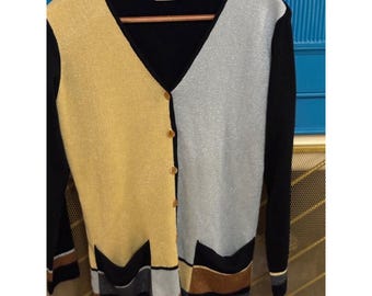 Vintage Patchington Cardigan Size S Black Gold