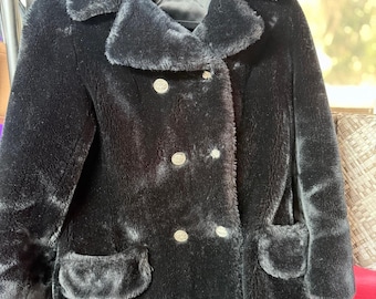 Vintage 1960s Borgana Sportowne Black Faux Fur Coat