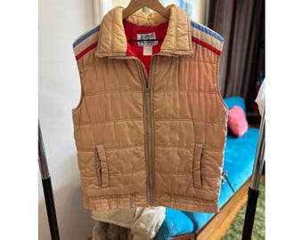 Vintage Men's Alpine Ski Tan Red Vest Size L