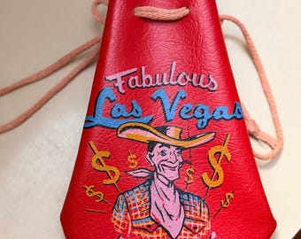 Vintage Las Vegas Loot Bag, roter Cowboy-Beutel mit Kordelzug, Casino-Souvenir