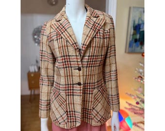Vintage College-Town Plaid Blazer Juniors 7 Beige Red