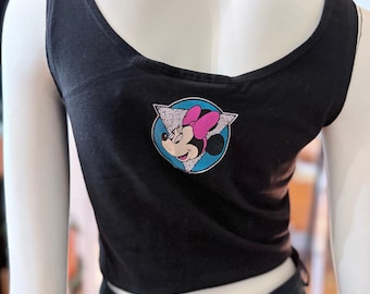 Disney Originals Minnie Mouse Black Crop Tank Top Size Large Y2K