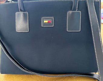 Tommy Hilfiger Navy Nylon Tote Bag Y2K Shoulder Bag