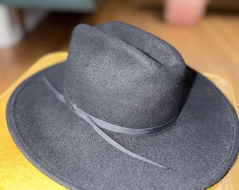 Vintage Peters Bros Fort Worth Texas Wool Felt Fedora Hat | Black Wide Brim Western Style Hat | Size Small | Made in USA