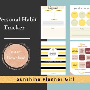 Undated Monthly Habit Tracker, Undated Weekly Habit tracker, Meal Planner, Habit Journal