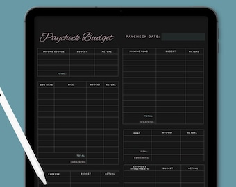 Dark Theme Paycheck Budget Printable, Paycheck Budget Overview, Budget Binder, PDF
