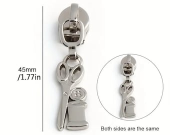 Pode incluir: Puxador de zíper prateado com um amuleto temático de costura. O amuleto apresenta um par de tesouras e um carretel de linha com um botão no topo. O puxador de zíper mede 4,5 cm de comprimento. Ambos os lados do puxador de zíper são iguais.  Slivery 10pcs. Cor: Style1-Silvery / Quantidade: 10 Peças