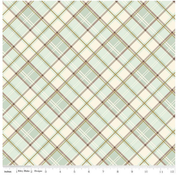 Shades of Autumn Plaid Tea Green Sparkle Riley Blake Designs Cotton Fabric By The Yard