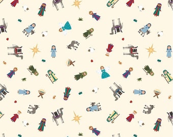 Riley Blake Silent Night Story Characters Ivory Sparkle Fabric By The Yard